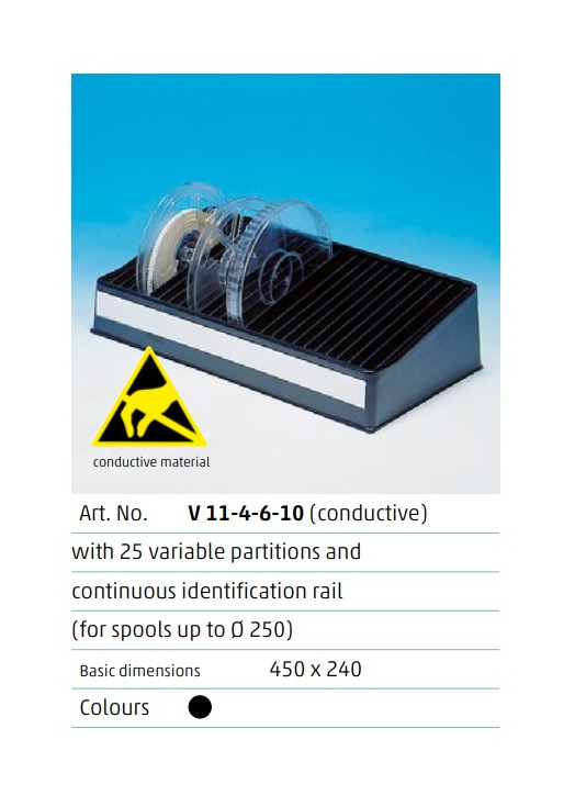 ESD-leitfähige Spulenboxen aus carbongefülltem PS, Rs ≤ 10⁵ Ω, 10 Fächer – Eurostat