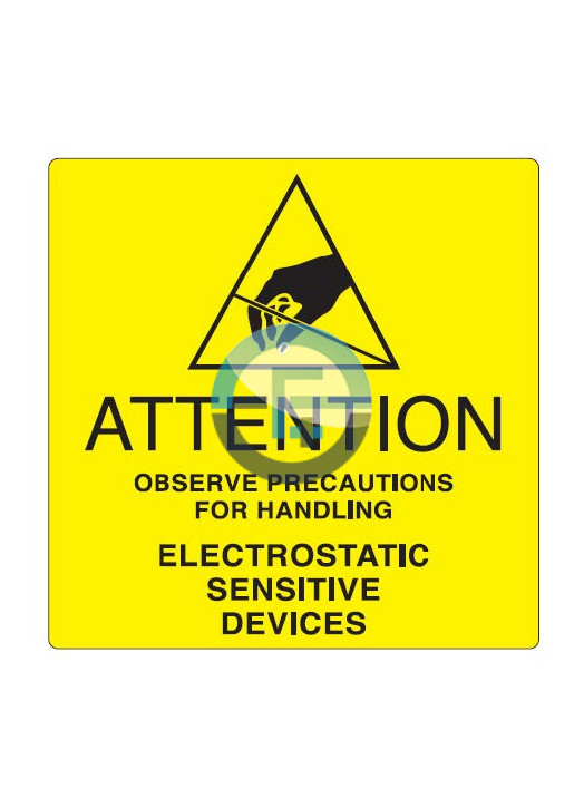 ESD Yellow Labels 51×51mm Removable Acrylic Adhesive 500/Roll Ø 76.4mm – Eurostat