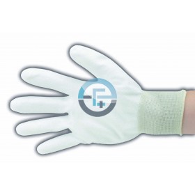 ESD Dissipative Nylon Light Gloves Fingers and Palm Pu Coated / White