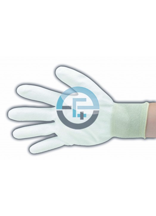 ESD Dissipative Nylon Light Gloves Fingers and Palm Pu Coated / White